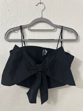 H&M Black Bow-Front Crop Top with Tie